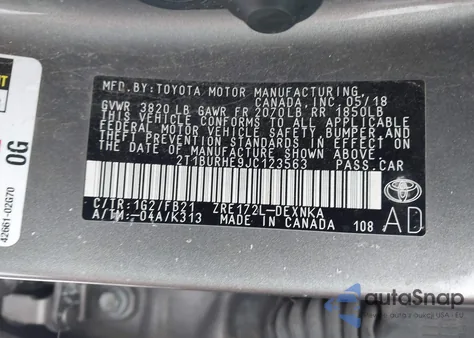 2018 Toyota Corolla Le z USA, uszkodzony, nr VIN 2T1BURHE9JC123563